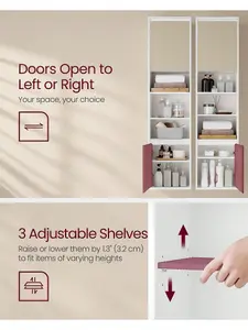 VASAGLE Bathroom Cabinet Wall-Mounted, Tall Bathroom Wall Cabinet, Adjustable Door Swing Direction, 7 Compartments