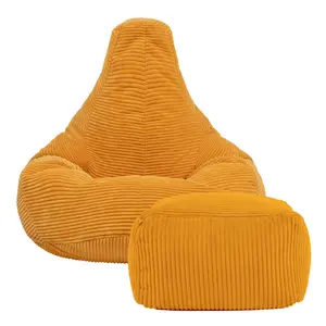 icon Dalton Corduroy Recliner Bean Bag Chair & Footstool Ochre Yellow