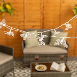 ValueLights Set of 20 Clear Butterfly Outdoor Garden Solar String Lights