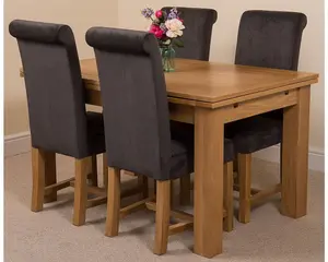 Richmond 140cm - 220cm Oak Extending Dining Table and 4 Chairs Dining Set with Washington Black Fabric Chairs