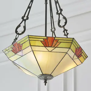 Tiffany Glass Hanging Ceiling Pendant Light Bronze & Art Deco Lamp Shade i00147