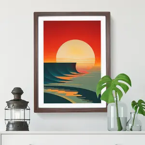 Deco Ocean Sunset No.2 - Single Picture Frame Print Walnut / 34cm H x 25cm W x 2cm D