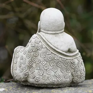 Laughing Buddha Stone Statue Oriental Monk Outdoor Garden Decoration British Made Ornament