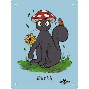 Spooky Cat Elements Earth Tin Mini Plaque Blue (One Size)