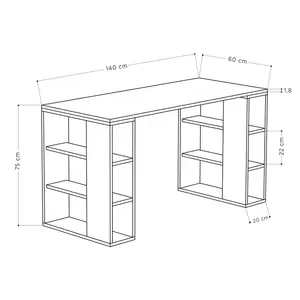 Simone Modern Desk with Built-in Bookcase – Stylish Workspace Desk with 6 Open Shelves Oak / Dark Oak