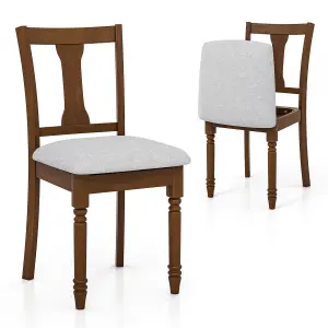 Costway Set of 2 Wooden Dining Chairs Kitchen Upholstered Accent Chair W/ Storage Space