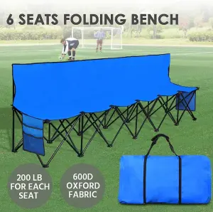 6-Seat Folding Sport Bench, Outdoor Picnic Camping/Family Chair, Portable Steel Frame Spectator Chair with Carrying Bag, Blue