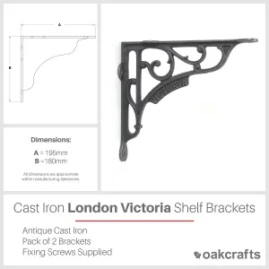 Oakcrafts - Pair of Antique Cast Iron London Victoria Shelf Brackets  - 195mm x 180mm