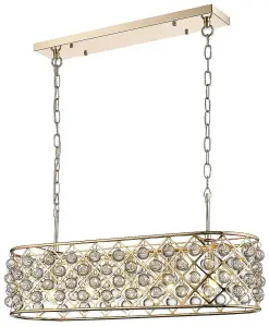 Luminosa Spring 5 Light Oval Ceiling Pendant Gold, Clear with Crystals, E14