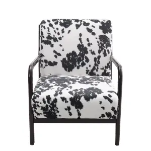 Wood Frame Black and White Spots Velvet Upholstered Recliner Chair Armchair