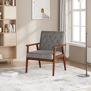 Grey Retro Modern Accent Armchair Upholstered Lounge Chair with Wooden Legs