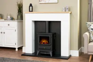 Adam Innsbruck Stove Fireplace in Pure White with Hudson Electric Stove in Black, 45 Inch