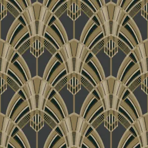 GDUK Art Deco Gatsby Calced Textured Wallpaper, Black