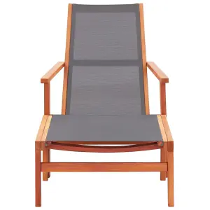 Garden Chair with Footrest Grey Solid Eucalyptus Wood and Textilene