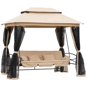 Outsunny 3 Seater Hammock Swing Chair Gazebo Patio Bench Outdoor Beige