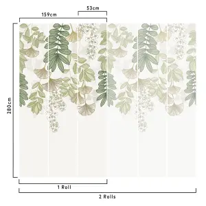 Cascading Sprigs 3 lane Repeatable Wallpaper Mural, Green