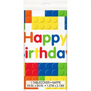 Unique Party Building Blocks Birthday Table Cover Multicoloured (137cm x 213cm)