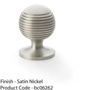 Reeded Ball Door Knob - 32mm Diameter Satin Nickel Lined Cupboard Pull Handle