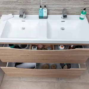 Eden 1200mm Floorstanding Vanity Unit in Light Oak & Resin Basin