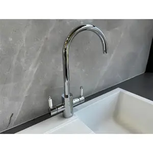 Reginox Genesis Chrome 360 Degree Dual Lever Kitchen Tap With White Handles