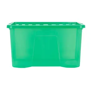 Wham Crystal 10 x 60L Plastic Storage Boxes with Lids. Large Size, Strong. Made in the UK Tint Leprechaun Green