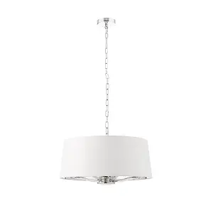 Luminosa Harvey Multi Arm Cylindrical Pendant Light Bright Nickel Plate, Vintage White Fabric