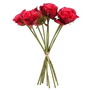 Artificial Silk Bunch of Roses. 9 Stems. Red. H40 cm