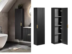 Bathroom Wall Cabinet Tall Slim Storage Unit Black Ribbed Tallboy Floating Furniture Adel