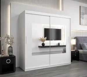 Torino Contemporary Mirrored Sliding Door Wardrobe - White Matt  (H)2000mm  (W)2000mm x (D)620mm)