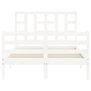 Berkfield Bed Frame with Headboard White Small Double Solid Wood