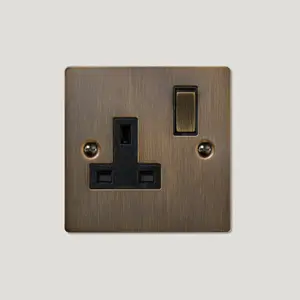 SYLVIE Single Plug Socket - Antique Brass (Black Insert)