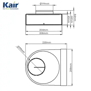 Kair Rotating Elbow Bend Adaptor 204mm x 60mm to 100mm - 4 inch Rectangular to Round 90 Degree Bend Adapter