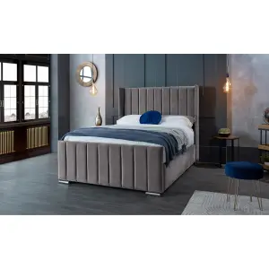 Meriso Plush Velvet Silver Bed Frame