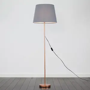 ValueLights Modern Copper Metal Standard Floor Lamp With Grey Tapered Shade - Includes 6w LED Bulb 3000K Warm White