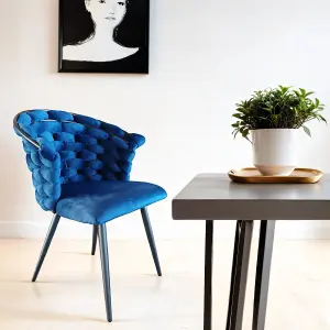 4x Valencia Blue Luxury Velvet Dining Chairs With Black Legs