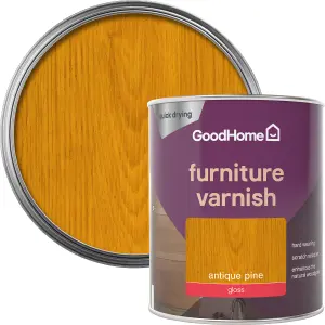 GoodHome Antique Pine Gloss Multi-surface Furniture Wood varnish, 750ml