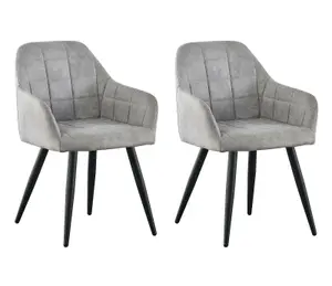 MCC Direct Adrian Faux Suede Leather Dining Chairs Set of 2 Light Grey