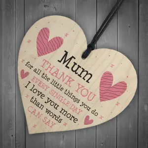 I Love You Mum Gifts Hanging Sign Thank You Gift For Birthday Mothers Day Plaque Heart