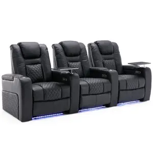 Broadway 3 Seater Electric Recliner Cinema Sofa USB Charging Led Base With Tray (Black)