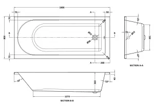 Round Single Ended Straight Shower Bath with Leg Set - 1800mm x 800mm