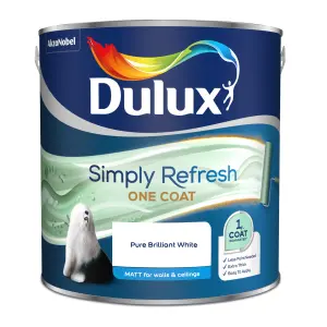 Dulux One coat Pure brilliant white Matt Emulsion paint, 2.5L