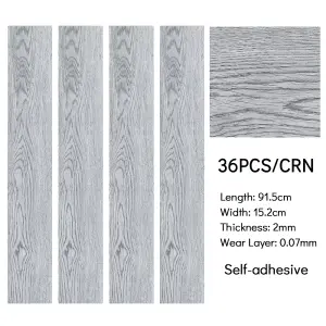 Set of 36 Grey Rustic Woodgrain Effect Self Adhesive Waterproof PVC Flooring Tile Covering 5m²