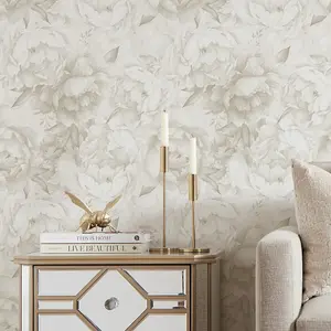 Vintage Peony Wallpaper In Cool Neutrals