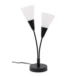 ValueLights Kristina Black 2 Arm Table Lamp with White Frosted Glass Shades - LED Bulbs Included