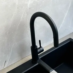 Liquida EPO11MB Single Lever Pull Out Mono Mixer Matt Black Kitchen Mixer Tap