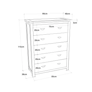 Lovere 5 Drawer Chest of Drawers Brass Cup Handle