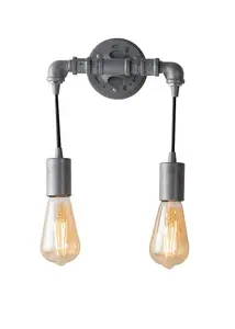 Luminosa Amarcord Pipe Effect Twin Wall Lamp, Zinc, E27