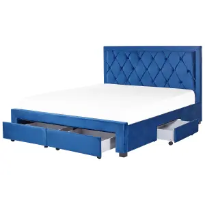 Velvet EU Super King Size Bed with Storage Navy Blue LIEVIN