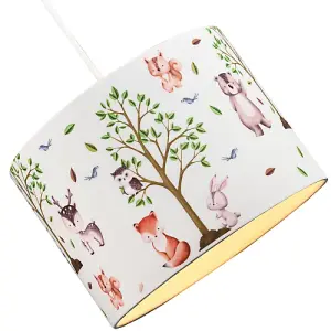 Cute Woodland Animals Round Lamp Shade in Cotton Fabric - Foxes Owls Rabbits