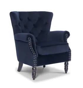 Velvet Navy Blue Liana Accent Wingback Chair